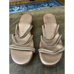 Italian Shoemakers Rose Gold Rhinestone Strappy Platforms